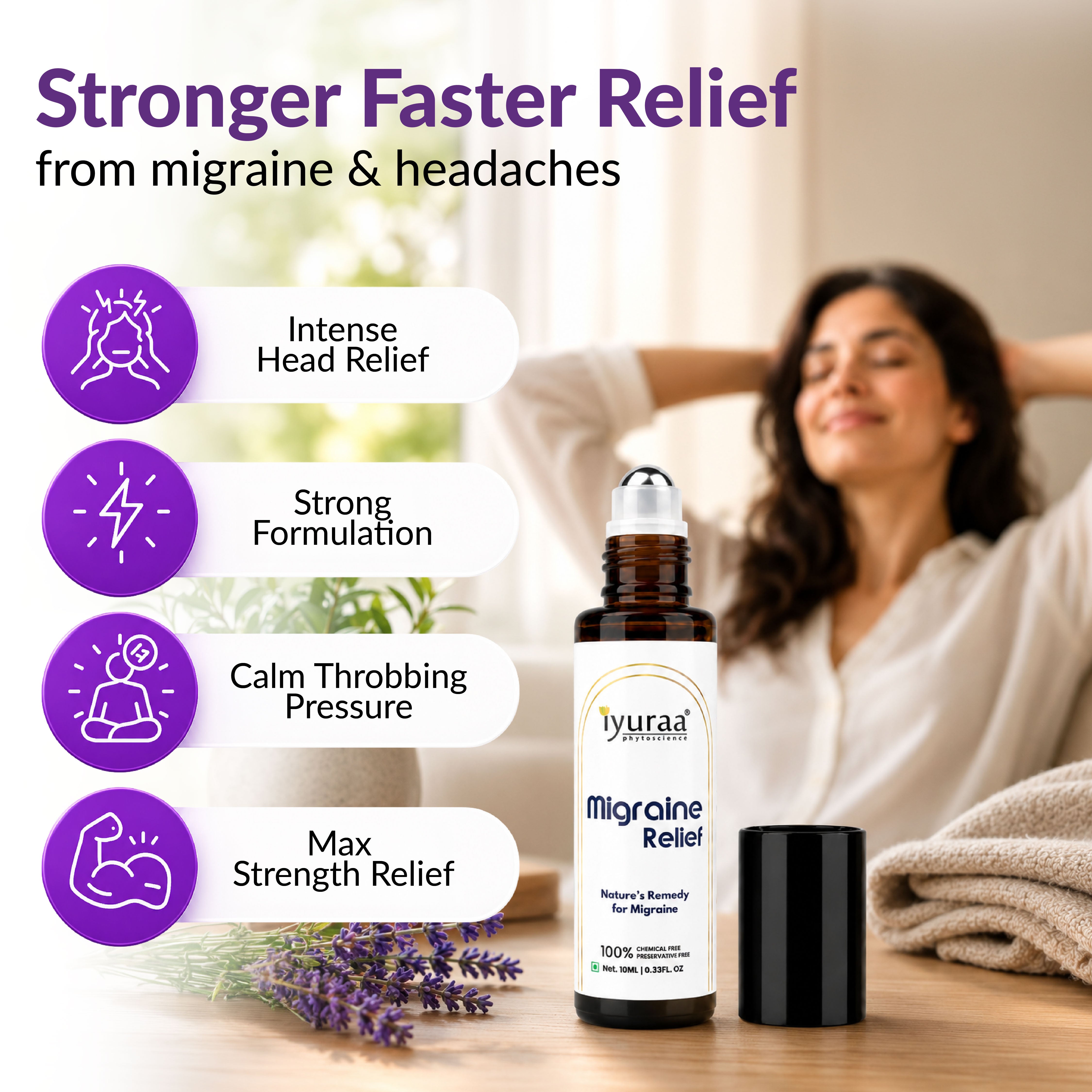 Migraine Relief Roll-On, Nature's Remedy, 100% Chemical Free, Preservative Free