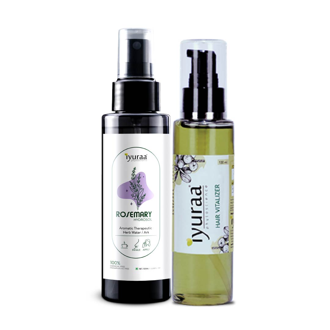 Iyuraa Rosemary Hydrosol & Hair Vitalizer Combo | Hair Growth & Anti-Dandruff Care | Natural & Chemical-Free Hair Care Kit