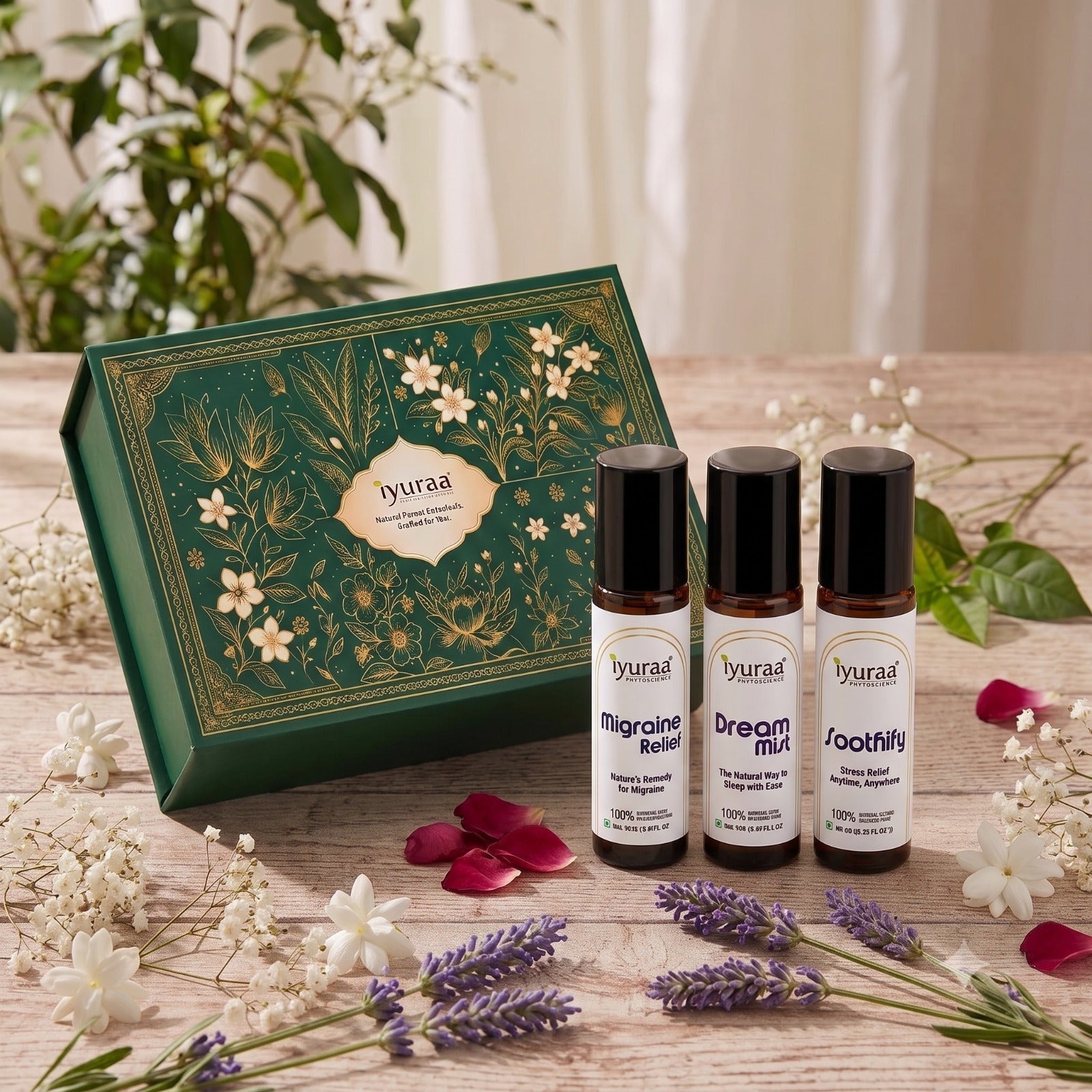Iyuraa Calm & Wellness Roll-On Trio – Sleep, Stress Relief & Migraine Relief Roll Ons | Natural Aromatherapy Gift Set