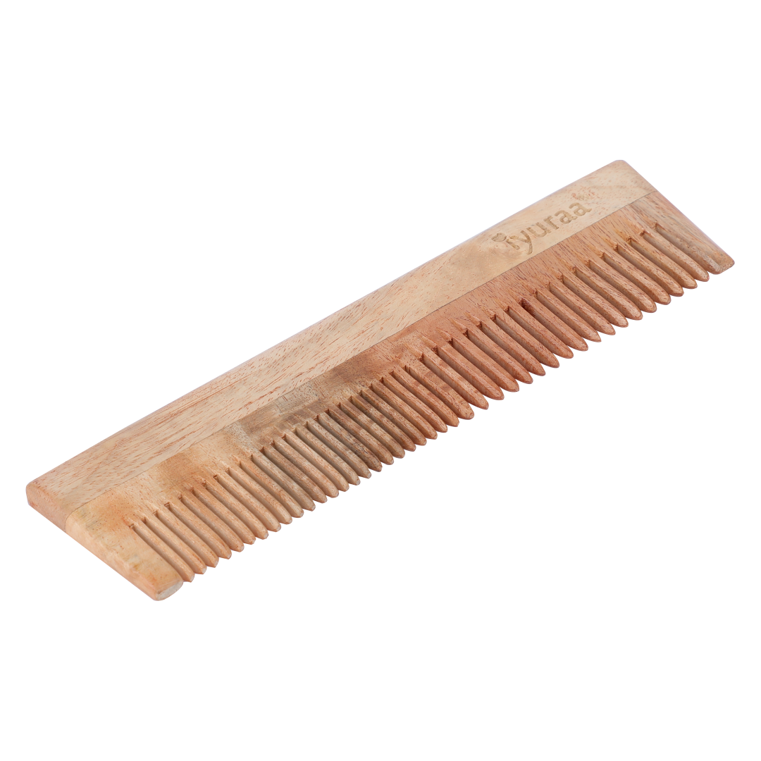 Kacchi Neem Wooden Comb (Dual Tooth) front view