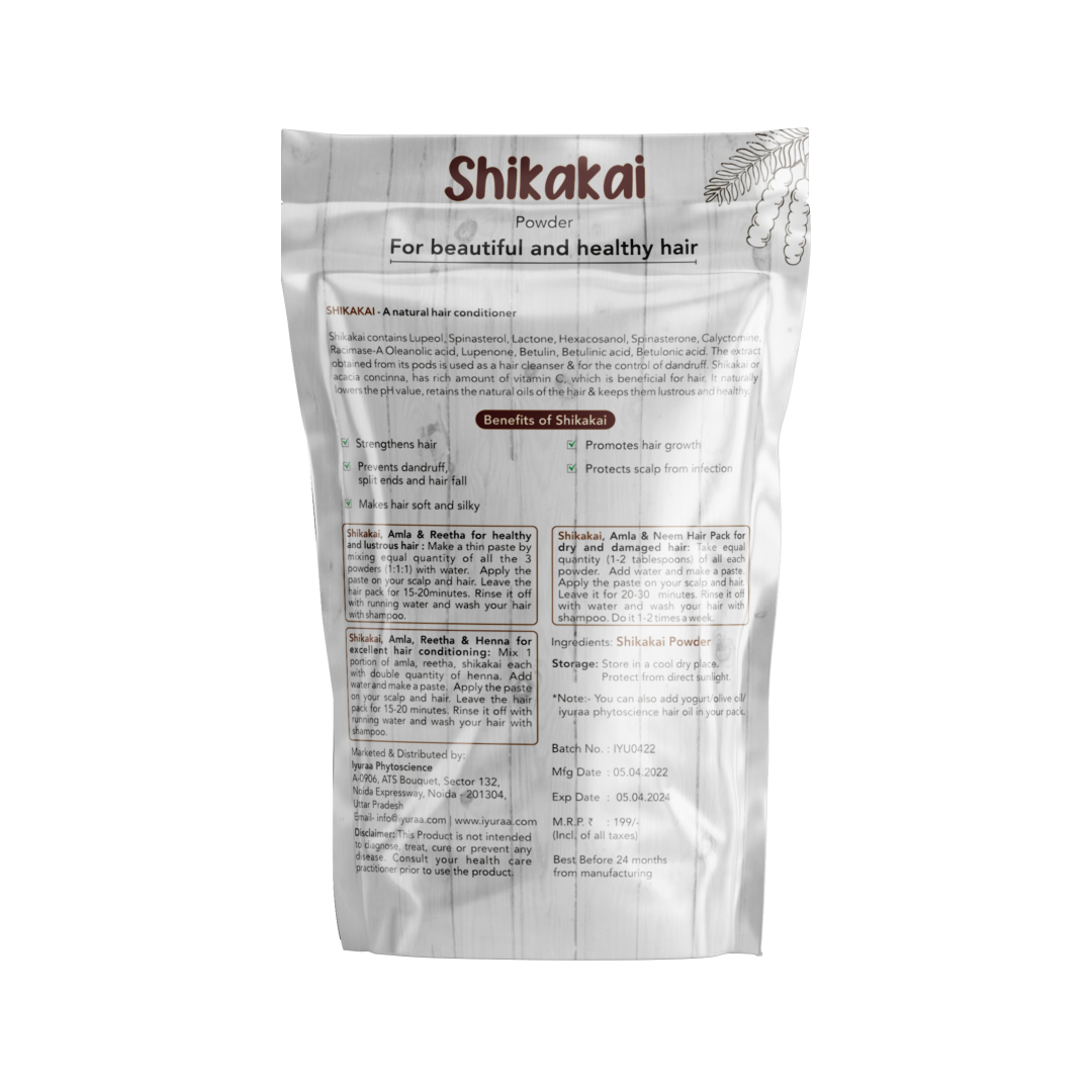 Close-up of Shikakai powder highlighting key ingredients