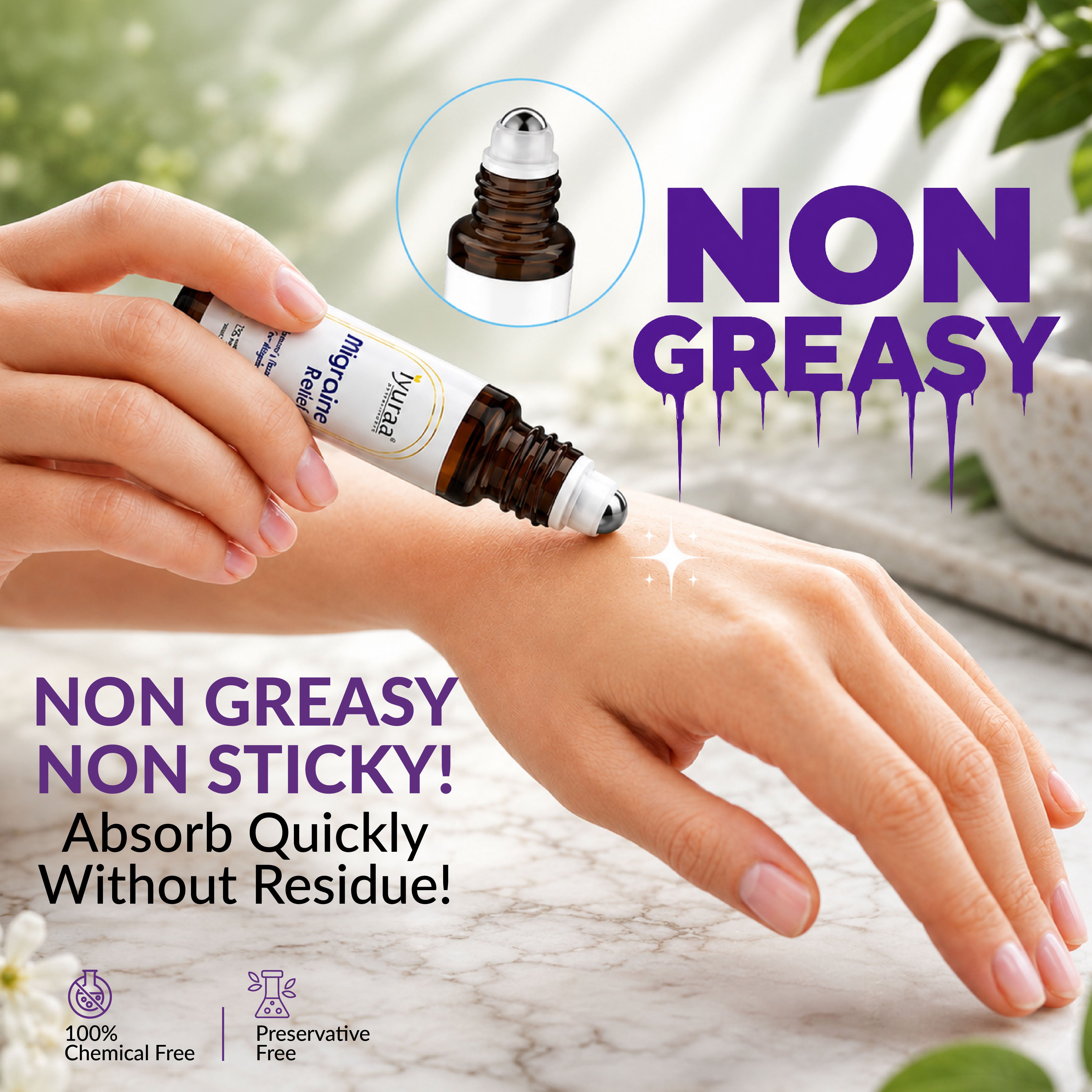 Migraine Relief Roll-On, Nature's Remedy, 100% Chemical Free, Preservative Free