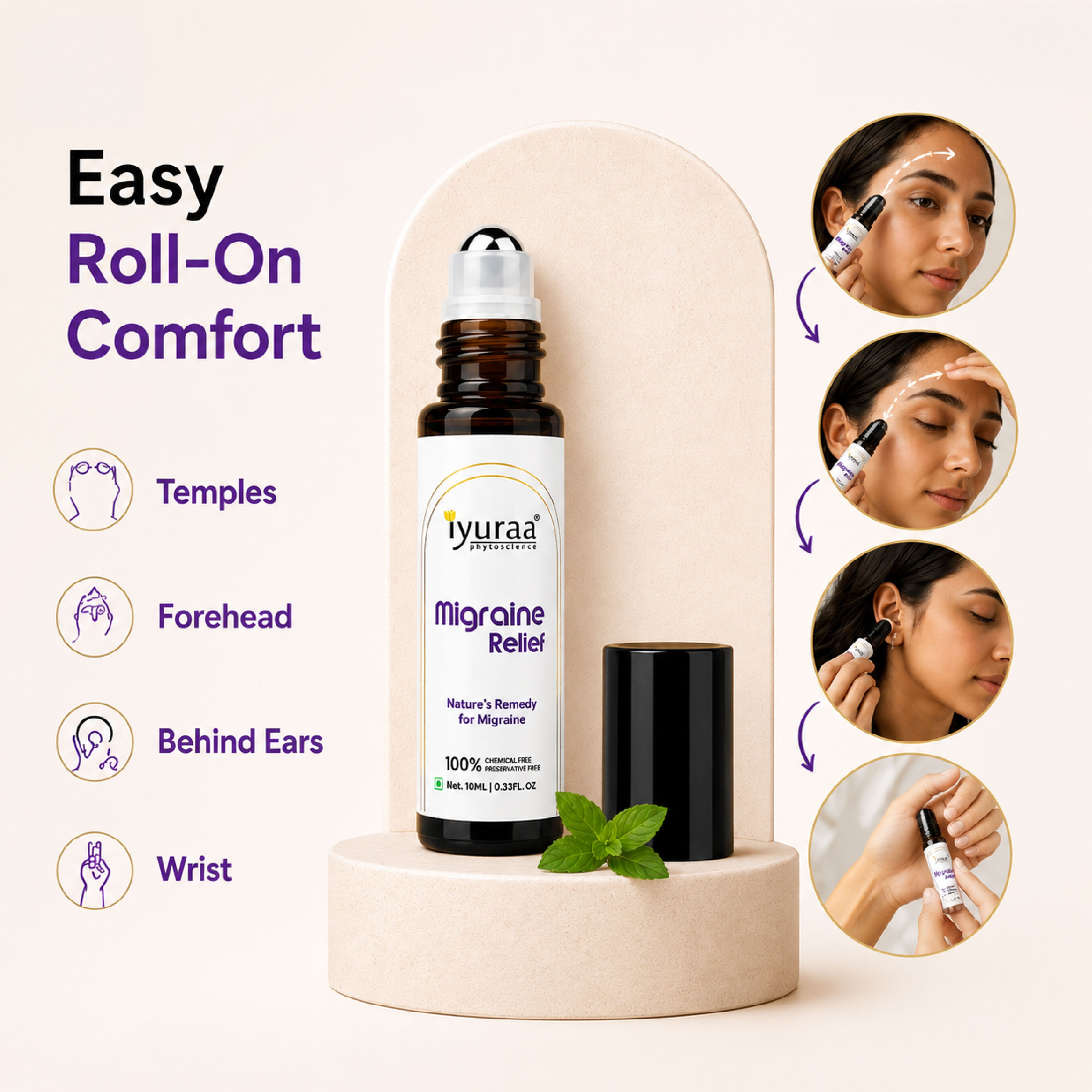 Migraine Relief Roll-On, Nature's Remedy, 100% Chemical Free, Preservative Free