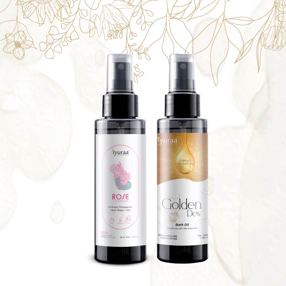 Hydrosol and after bath oil bottles front view