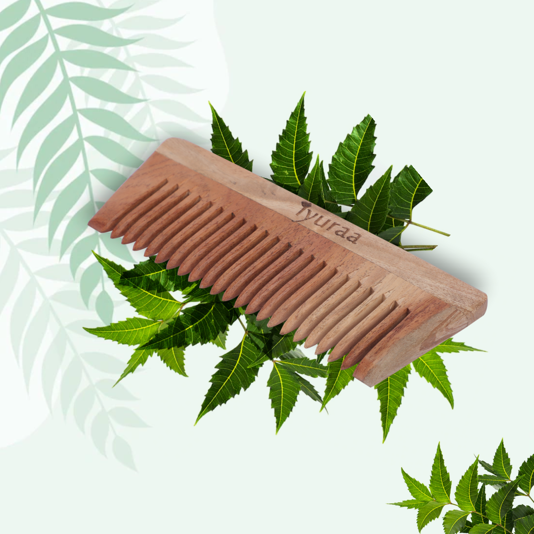 Kacchi Neem Wooden Comb (Wide Tooth) front view

