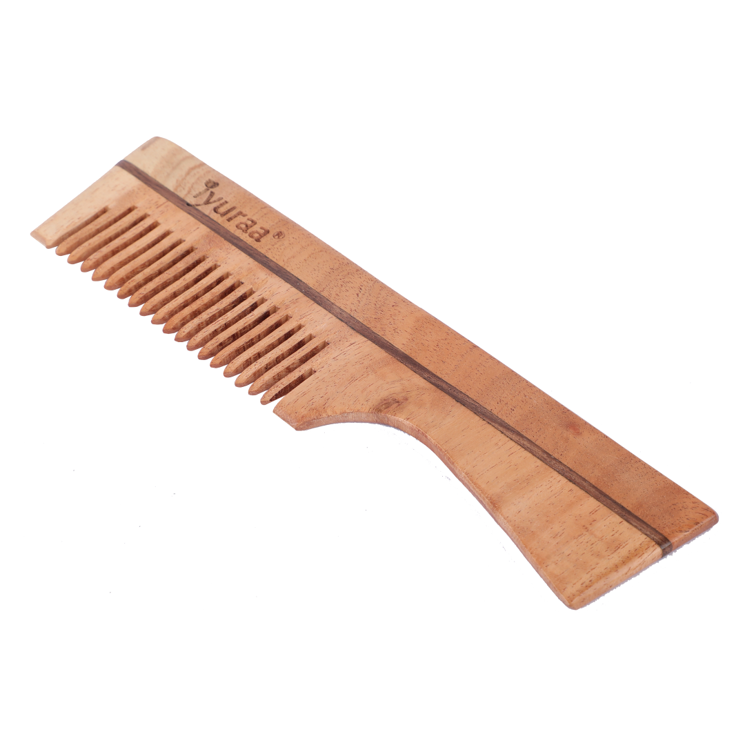 Kacchi Neem Wooden Comb (Wide Tooth - Small Size) front view

