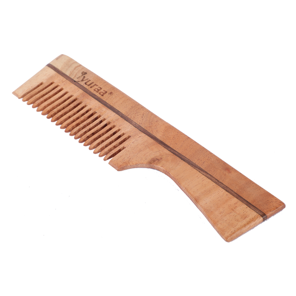 Kacchi Neem Wooden Comb (Wide Tooth - Small Size) front view

