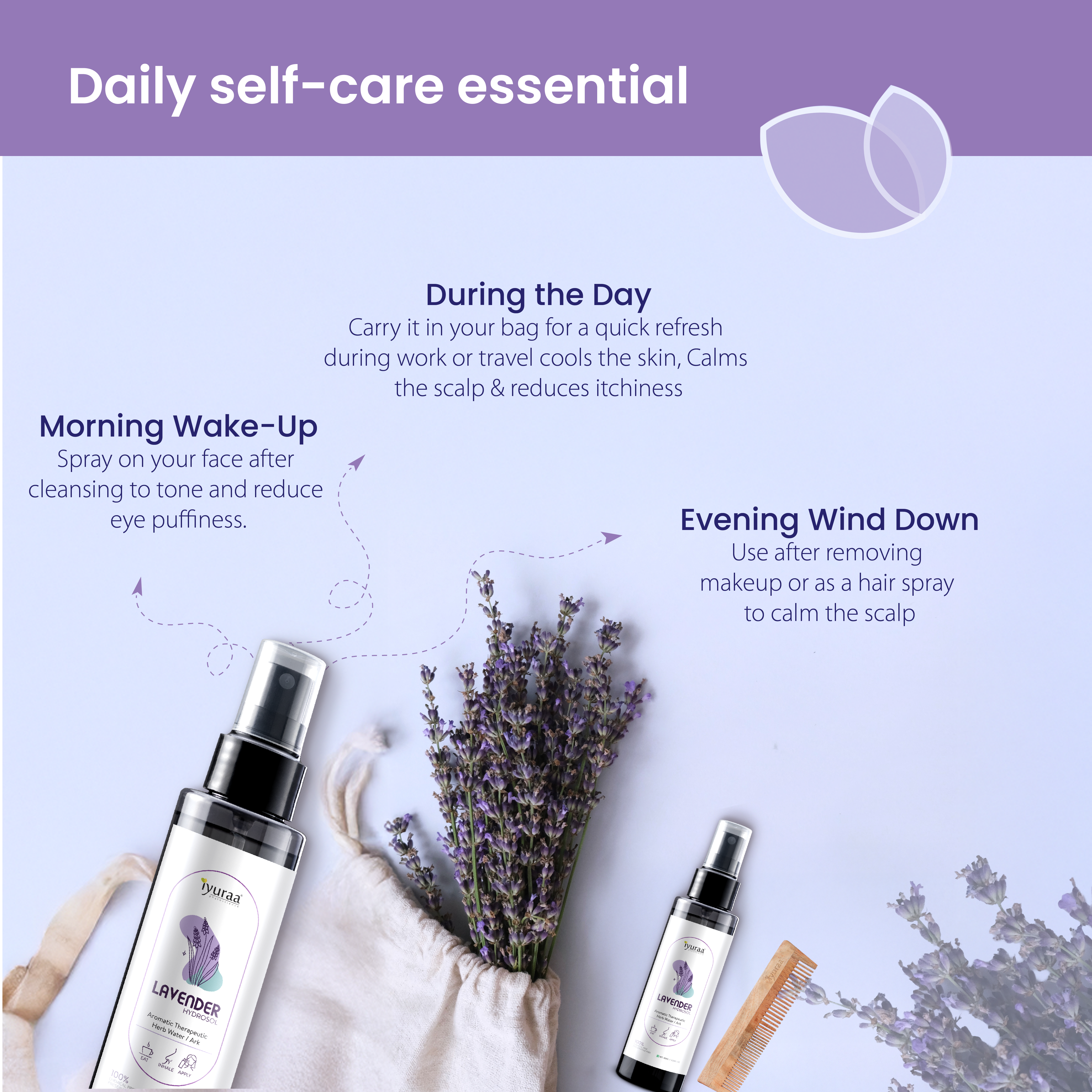 Lavender hydrosol calming irritated and itchy scalp
