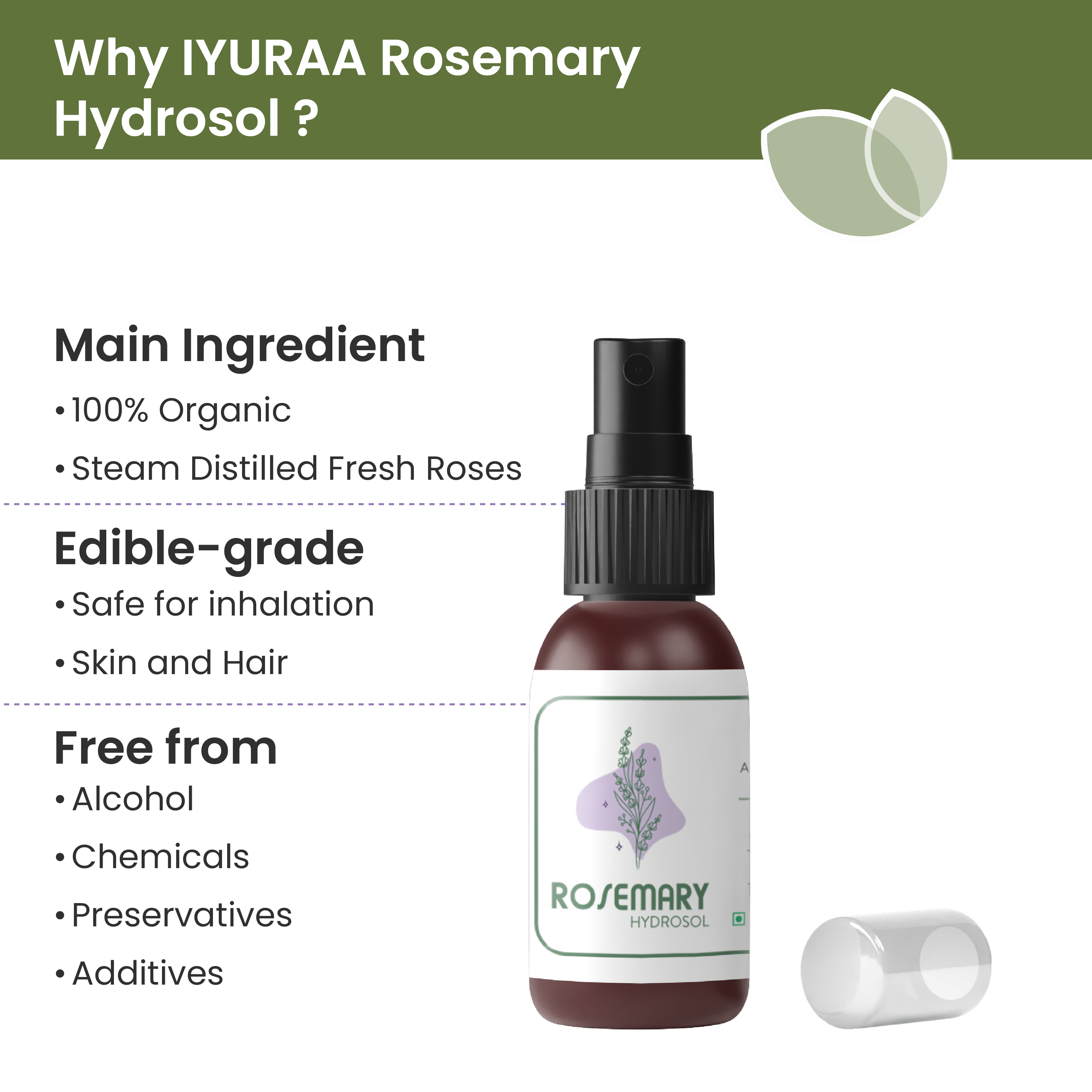 Close-up of Mini Rosemary Hydrosol highlighting key ingredients

