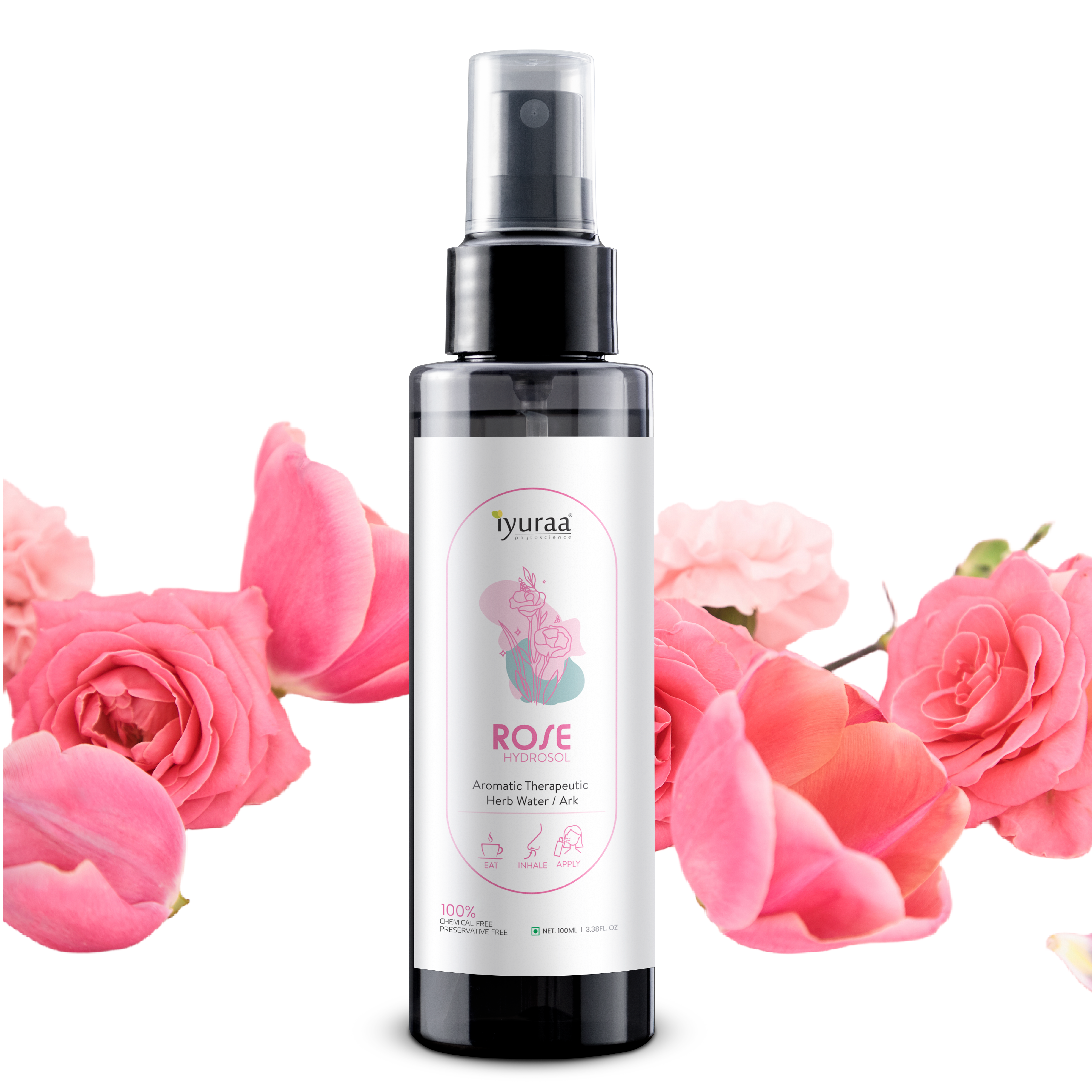 Rose Hydrosol pure steam-distilled floral water bottle