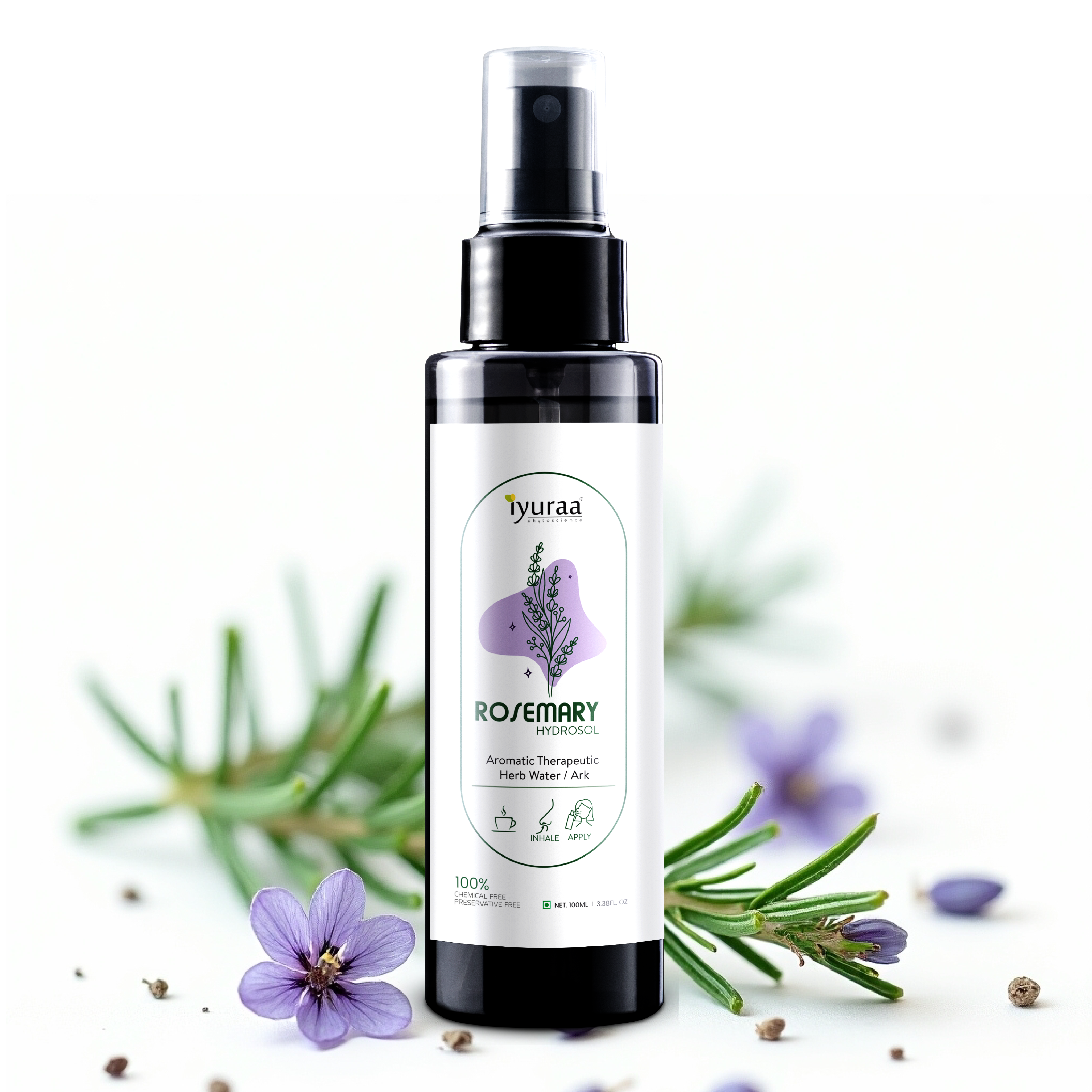 Rosemary Hydrosol steam-distilled floral water bottle