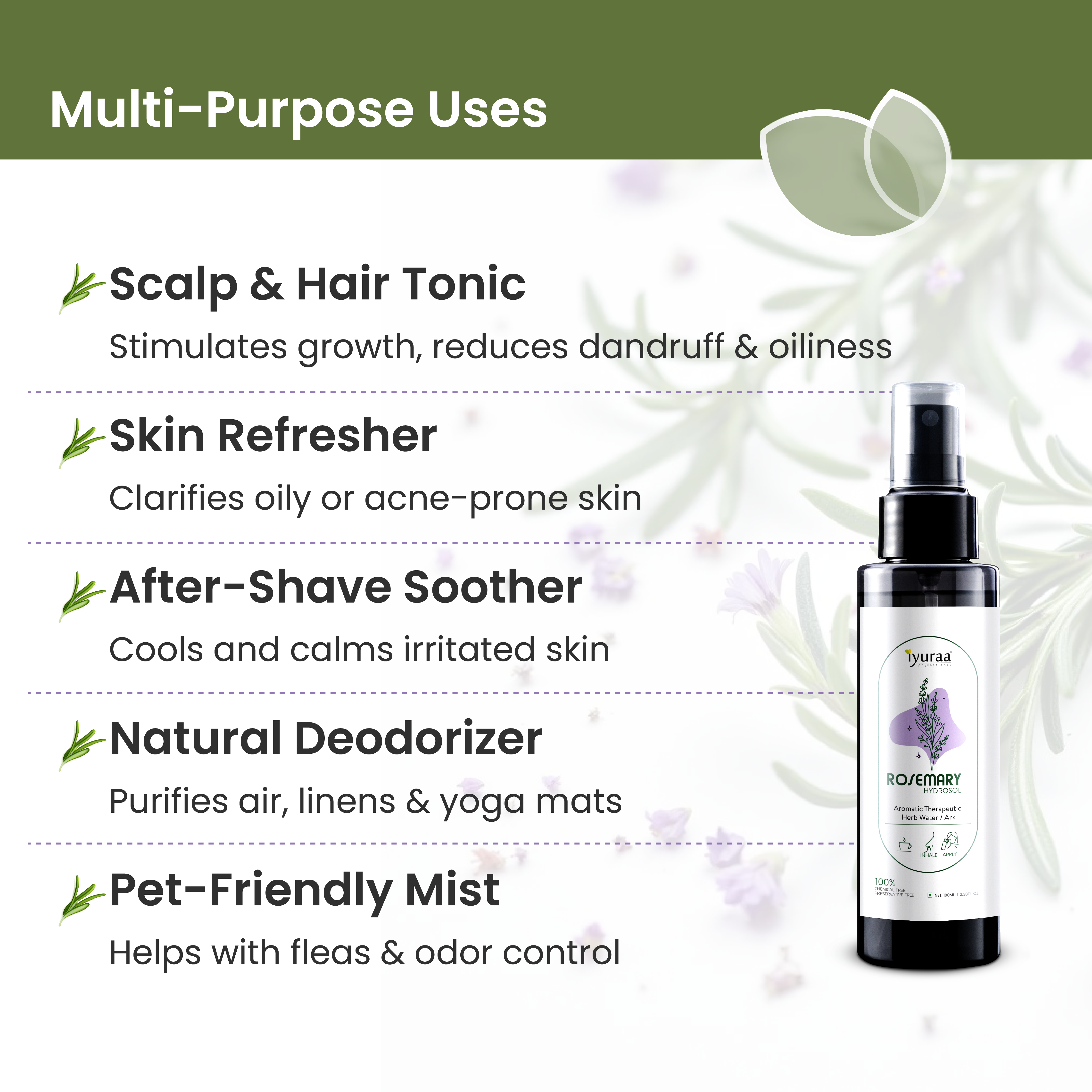 Spraying rosemary hydrosol mist over skin